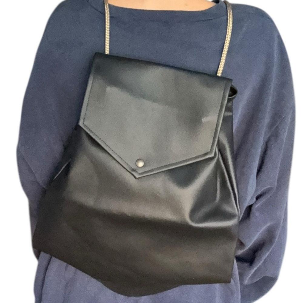 Black Vegan Leather Drawstring Backpack - image 3